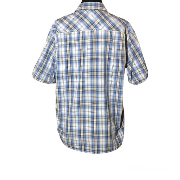 Original Weatherproof Vintage Blue White Button Down Shortsleeved Shirt Large - Picture 3 of 13